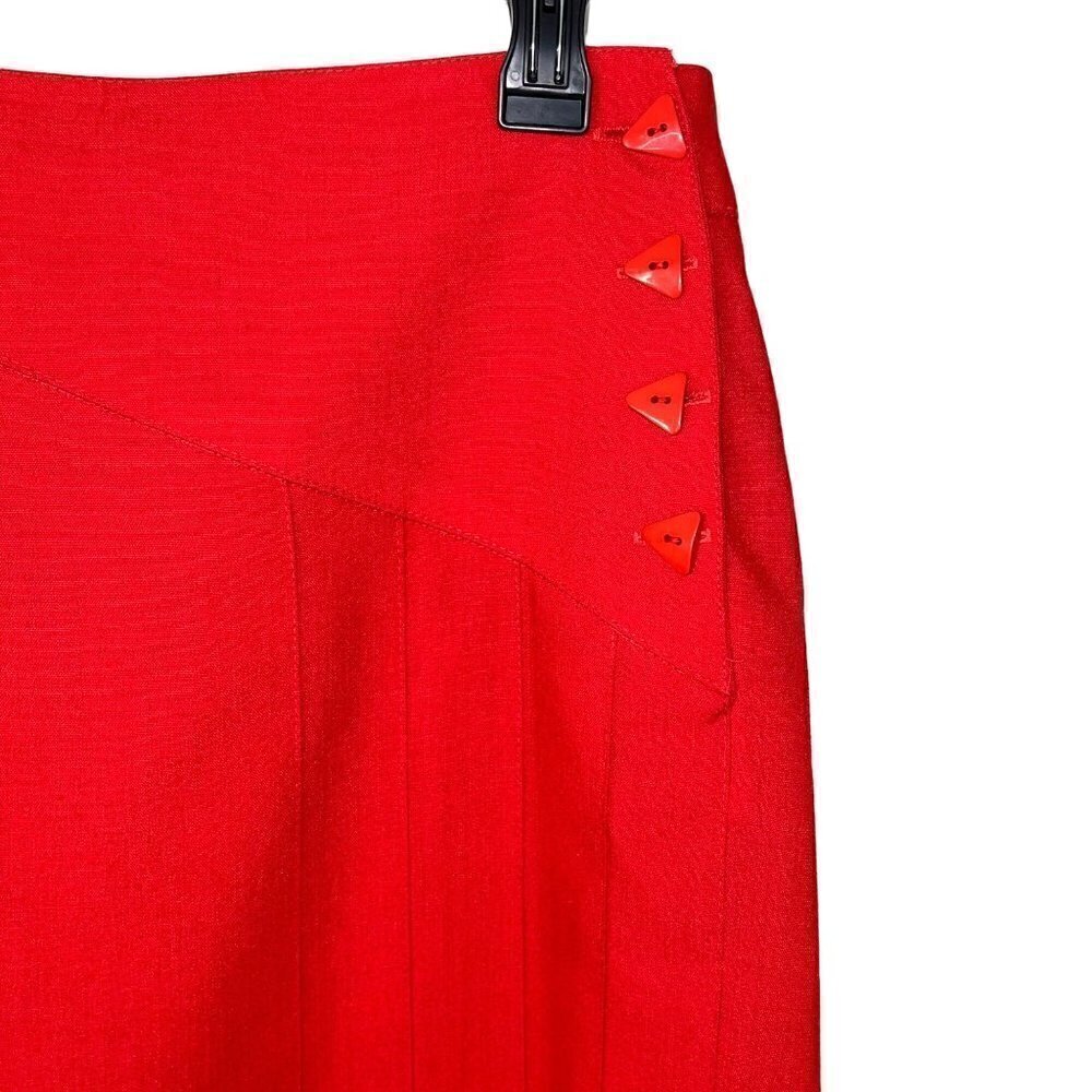 Jacques Vert Womens Skirt Red Size 14 Vintage Pleated Side Button Pocket Lined - Picture 3 of 13